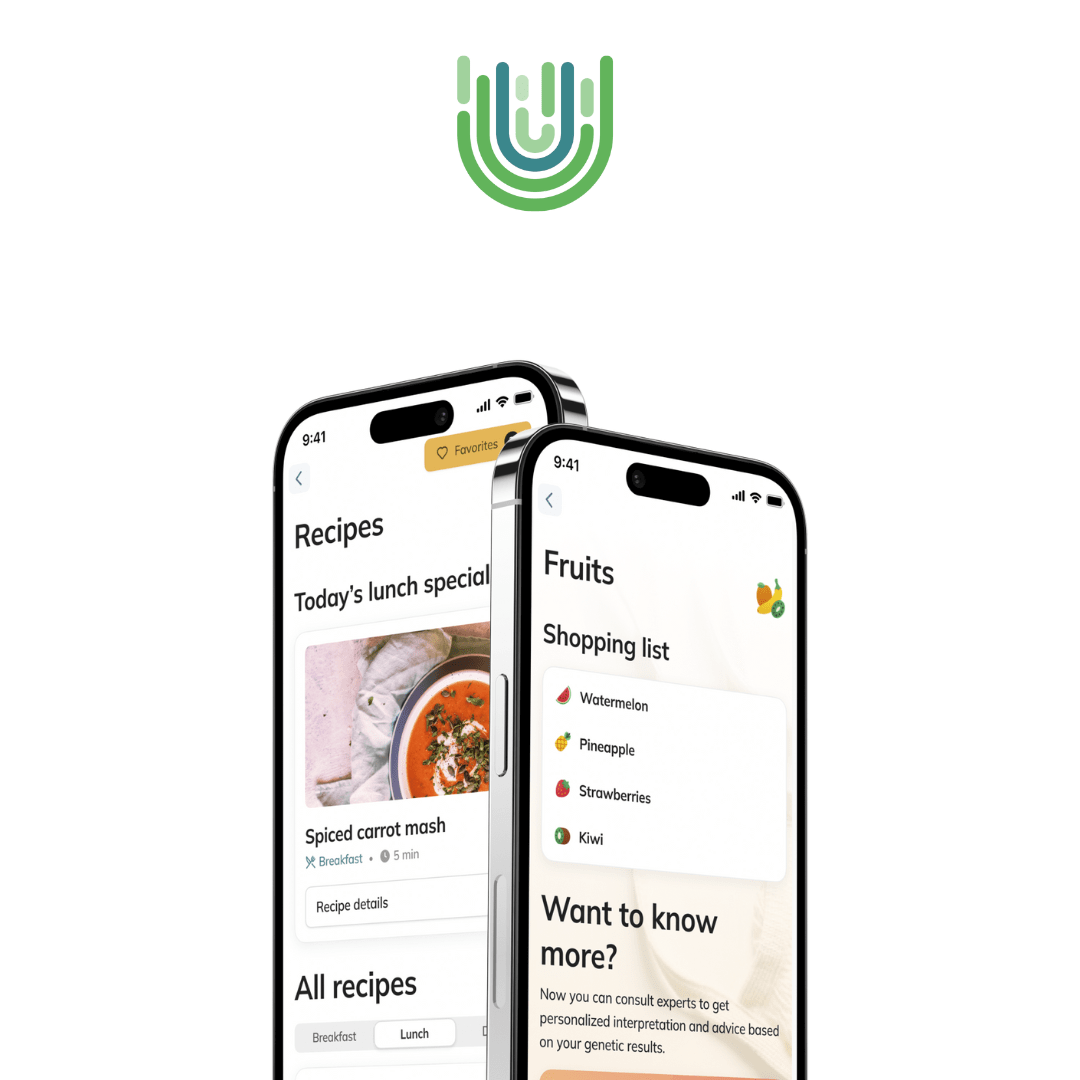 An example of what your nutrition & well-being, weight loss, skincare results may look like in the BioCertica app when you purchased the what to eat wellness combo