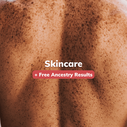 Our DNA skincare test includes your free ancestry results and will report on things like acne, stretch marks, eczema, and cellulite.